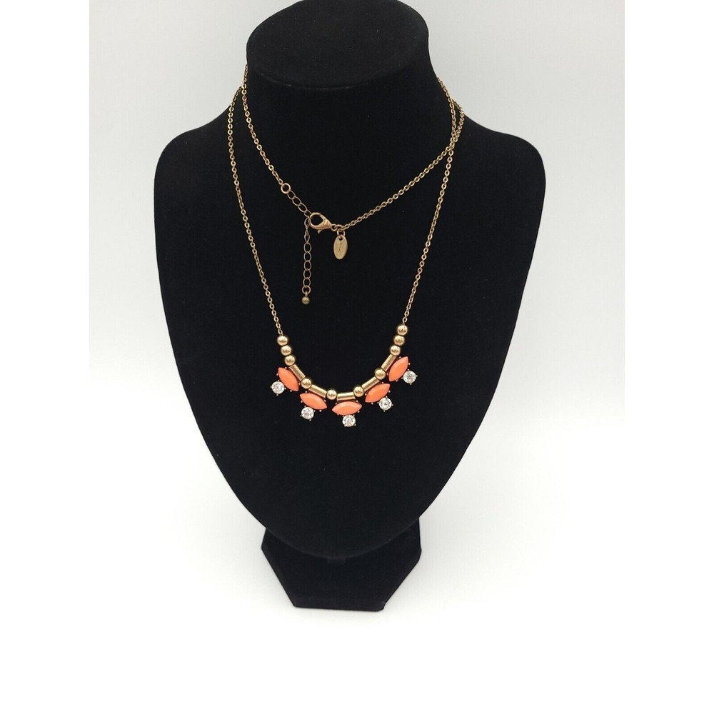 Charming‎ Charlie Signed Vintage Orange Acrylic & Rhinestone Necklace Long